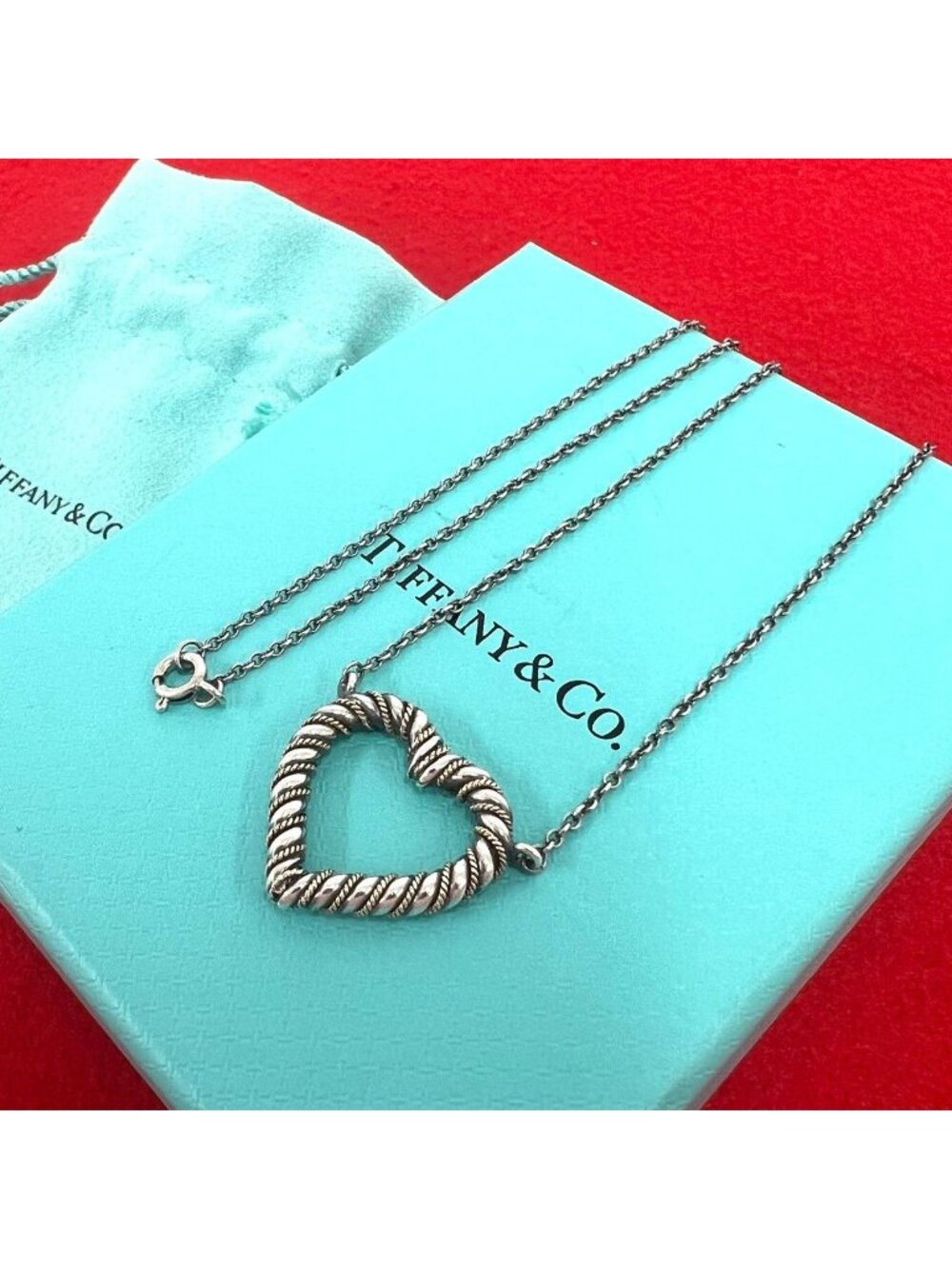 Tiffany & Co Twist Heart Necklace Silver Yellow Gold